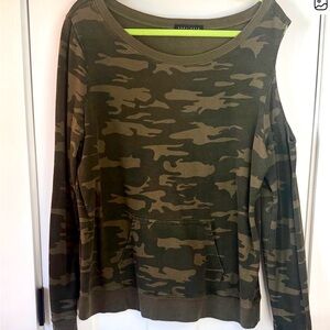Sanctuary Green & Brown Camo One-Shoulder Knit Top size L